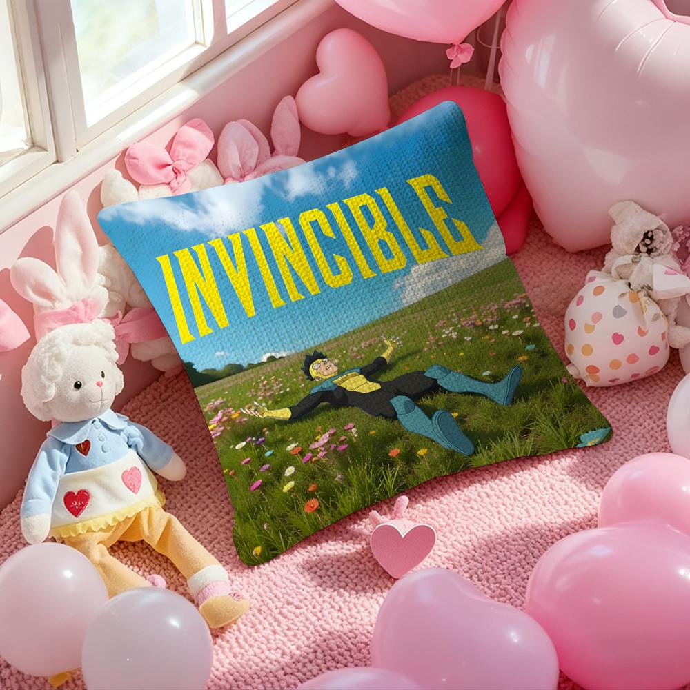 I-Invincible Funny Cartoon Cushion Cover Natural Linen Pillow Case Double-Sided Print Decorative Sofa Pillowcase Home Decor Gift