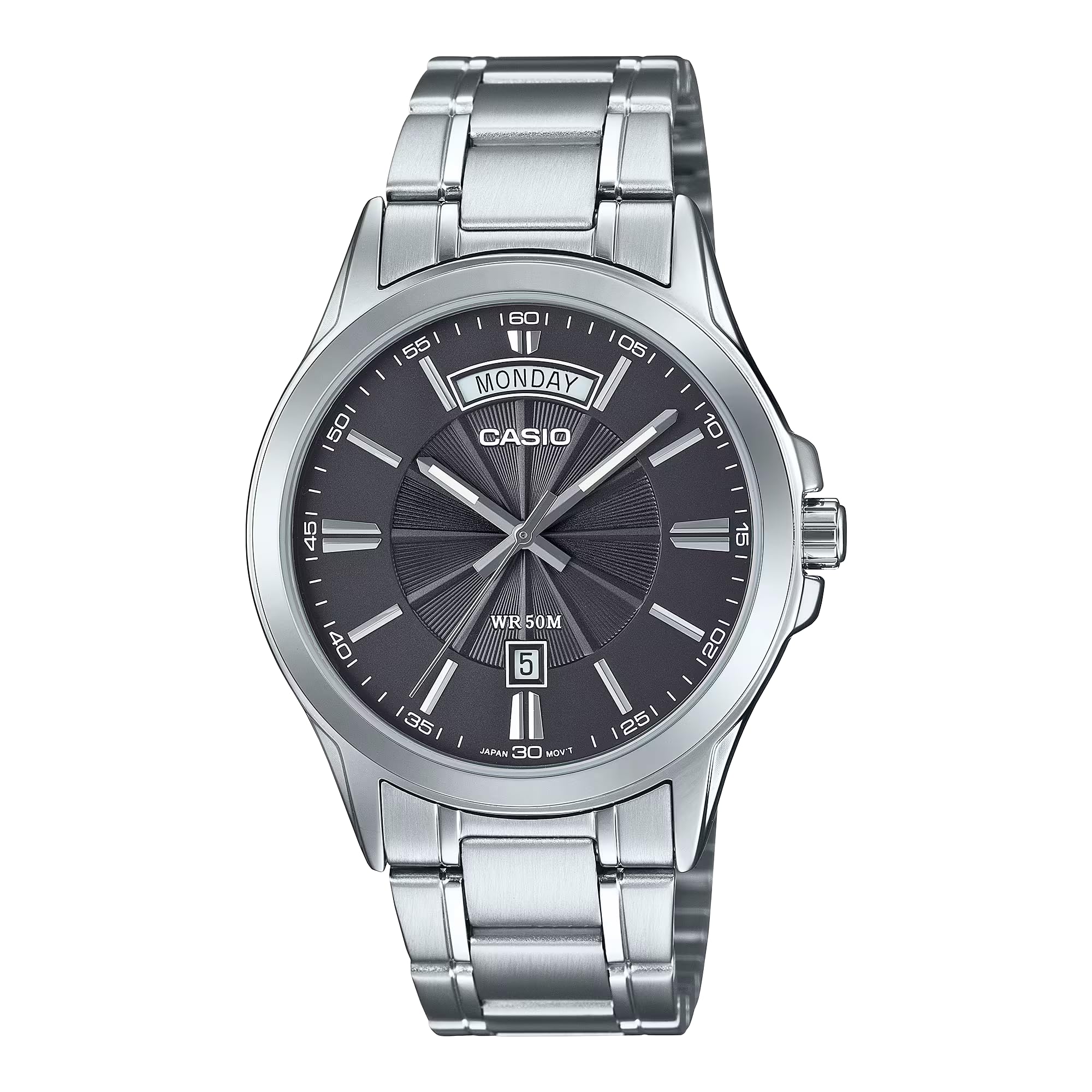 Casio Standard Day Date Analog Watch MTP-1381D Day Date Calendar Men s Stainless Steel Sunbeam Dial Gray Japan Movement