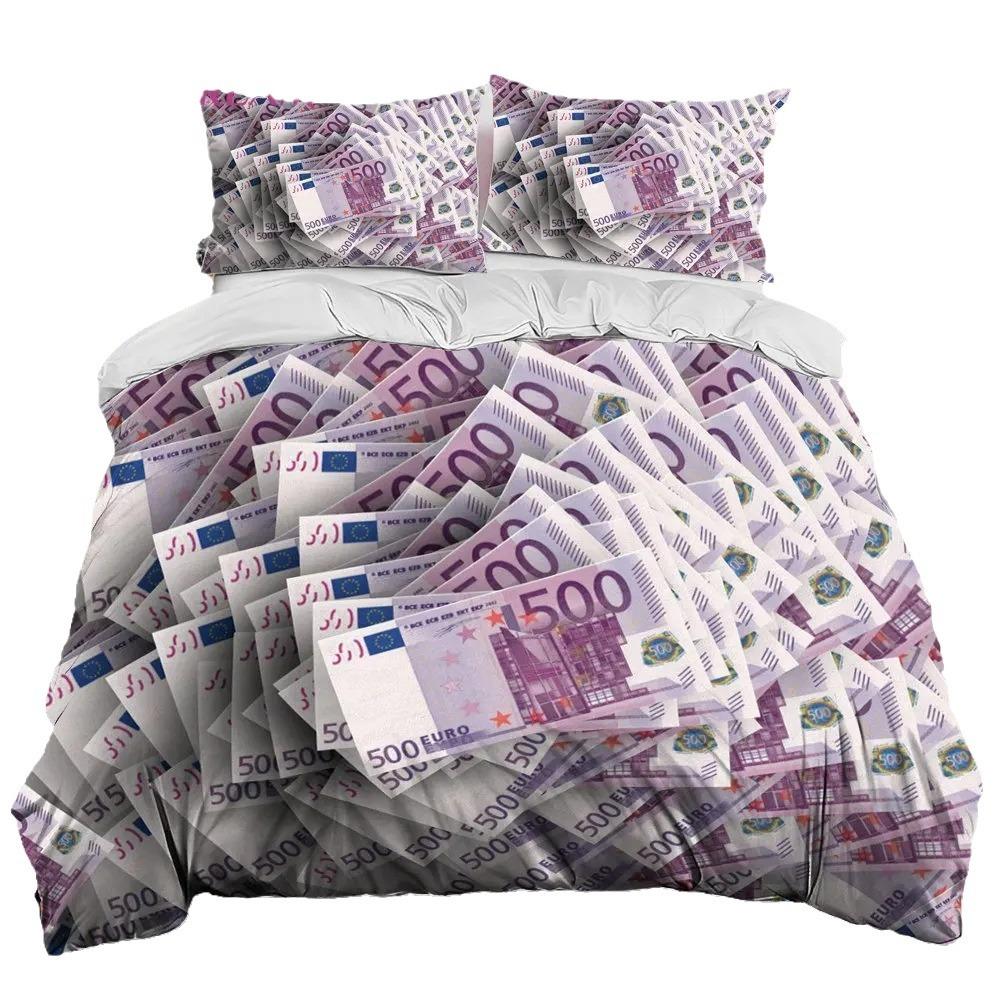 3D Printed Euro Currency Pattern Bedding Set Duvet Cover Pillowcase Fashion Design Three-Piece Set