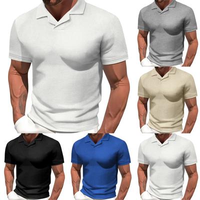 Men's Casual T-Shirt Short Sleeve Men's Solid Color Heavy Unbuttoned Cuban Collar Shirt
