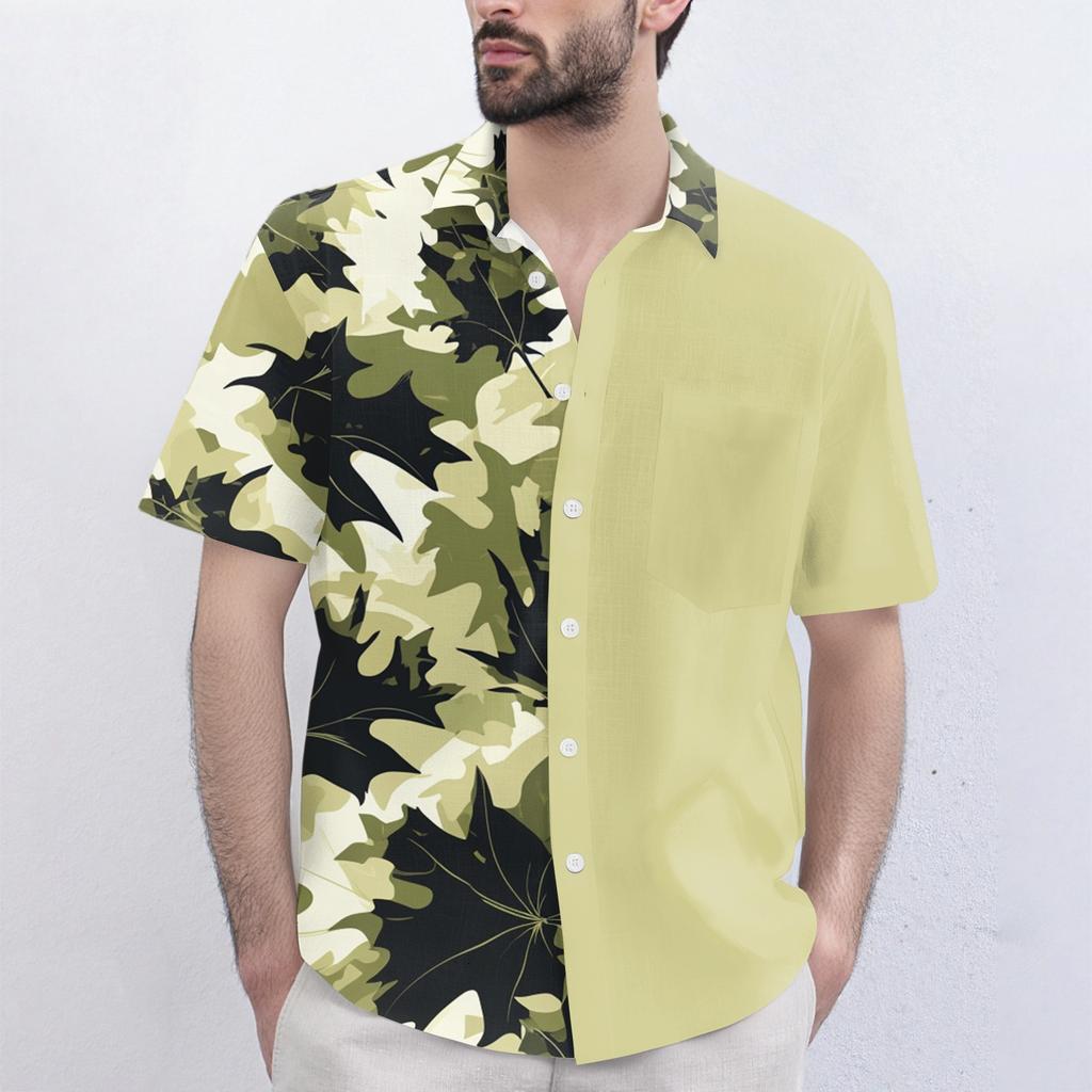Men's Fashionable, Casual, Loose Short-sleeved Shirt With A Lapel And Comfortable Button Top