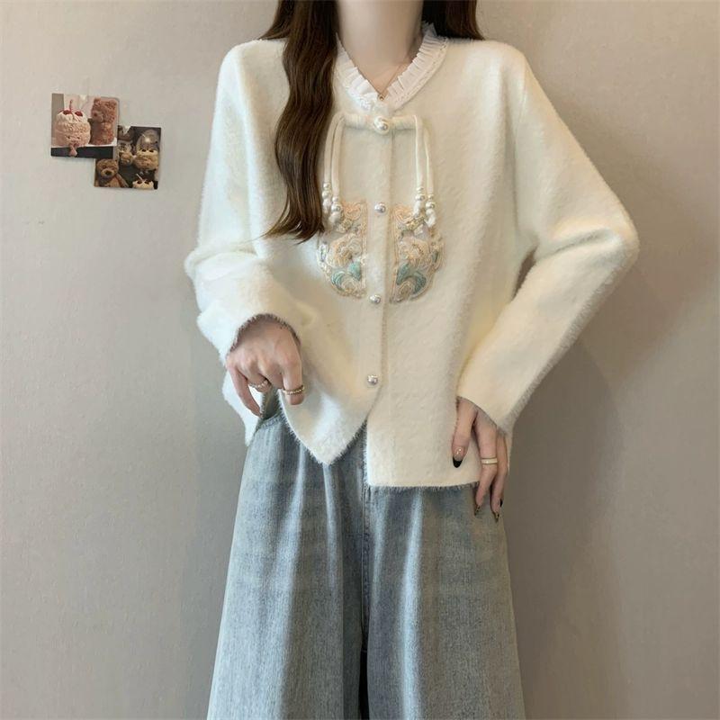 

Короткий однотонный женский вязаный кардиган с вышивкой, шикарное однобортное женское пальто в корейском стиле, простой модный топ 2XL