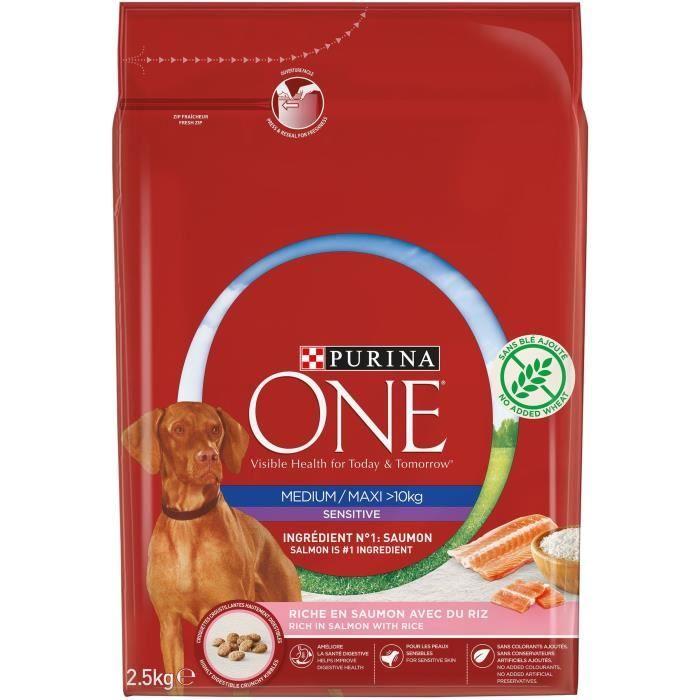 PURINA ONE Croquettes Au Saumon Et Au Riz Medium / Maxi > 10 Kg - Pour Chien Adulte Sensible De Moyenne Et Grande Taille - 2,5 Kg