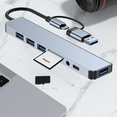 8 em 2 Type C Docking Station Adaptador divisor USB Hub USB C Transmissão de alta velocidade de 5 Gbps USB 3.0 2.0 3.5 Conector de áudio Adaptador OTG para leitor de cartão SD/TF