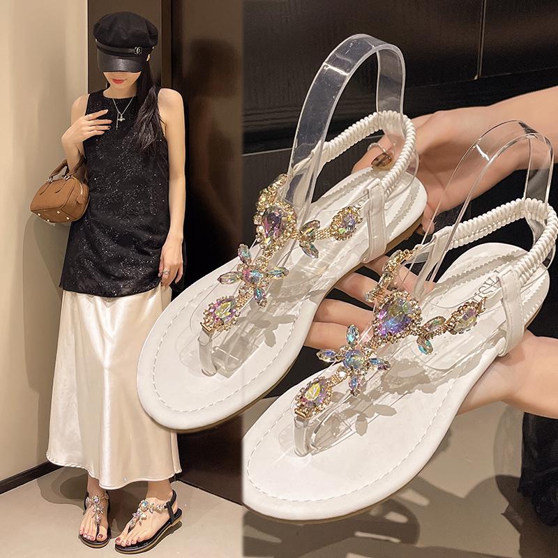 2025 New Summer Flats Sandals Women Crystal Clip Toe Slippers Trend Luxury Brand Ladies Shoes Beach Causal Slides Mujer Zapatos