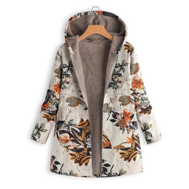 Casual Cotton Linen Loose Long Coat Printed Sleeve Fashion Jacket Vintage Zipper Women's Hooded Plus Size Temperament