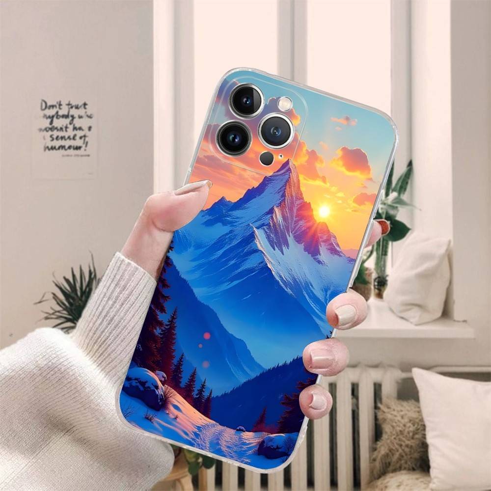Beautiful Sunset Snow Mountain Phone Case For IPhone 17 16 15 14 13 11 12 Pro Max 16 Plus Transparent