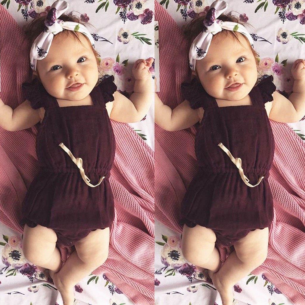 Χαριτωμένα Καλοκαιρινά Ρούχα Νεογέννητου Βρέφους Μωρού Κοριτσιών Μονοχρωματικό Βολάν Κορμάκι Ρομπάκι με Σταυρωτή Πλάτη Σετ