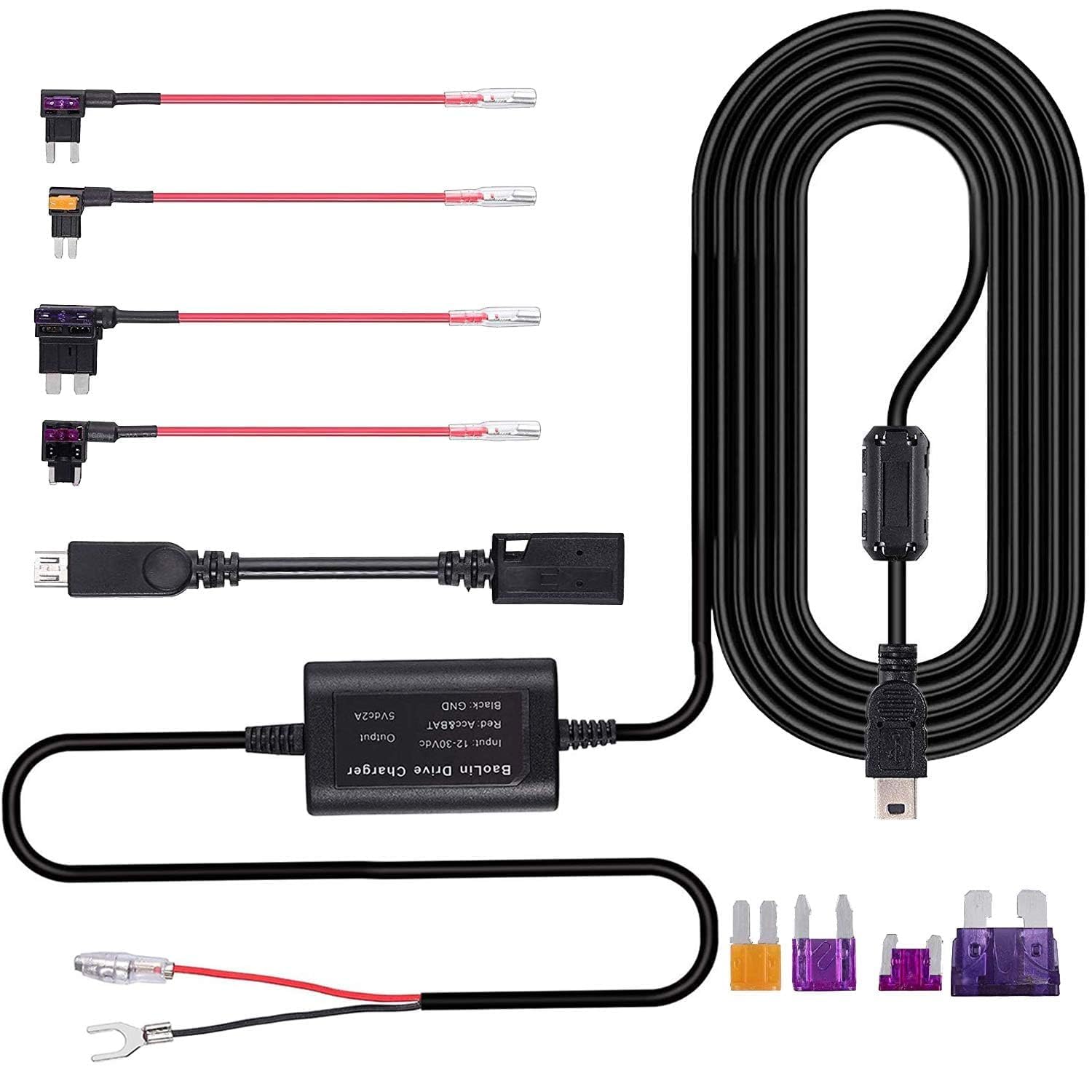 

Justech Мини / Микро USB Кабель питания для прямого подключения для автомобильной видеорегистратора, чёрный