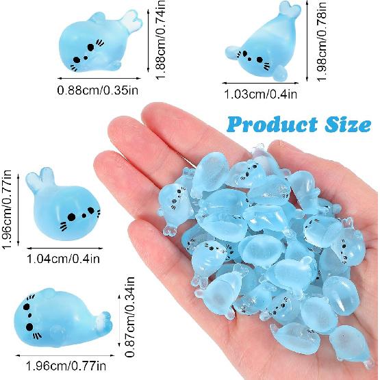 60PCS Glow In The Dark Mini Seal Figurines, Mini Resin Animals, Cute Luminous Seal Animals for Fairy Garden, Aquarium, Potted Plants, Desk Display