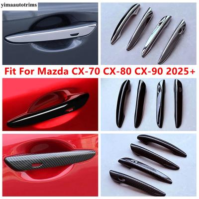 Panel de Marco de Manija Exterior de Puerta de Coche Cubierta Embellecedora Para Mazda CX-70 CX-80 CX-90 2025 2026 Cromado ABS / Negro / Fibra de Carbono Accesorios