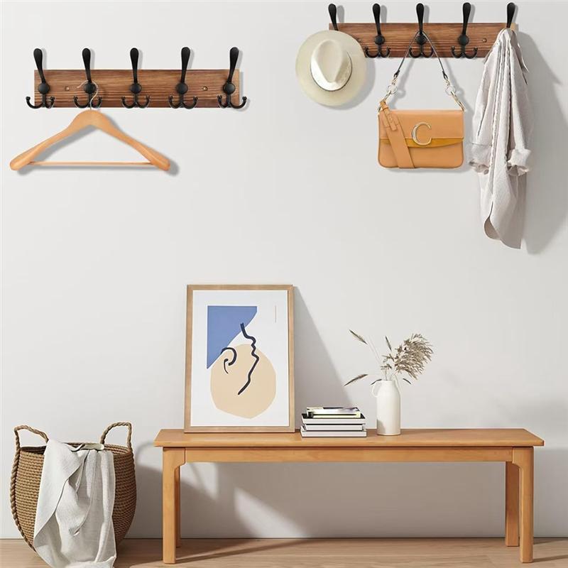 Good-Farmhouse Style Wall Mounted Coat Rack 2-Pack 16.8  Rustic Hat Rack Wall Mount Hooks For Hanging Coats, Bags, Towels