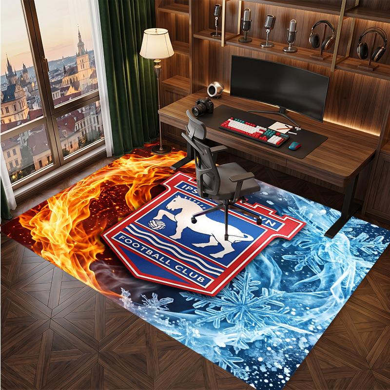 Tappeto in Velluto di Cristallo con Stampa Calcio Ipswich Town, Tappeto da Pavimento Interno Comodo Assorbente d'Acqua Antiscivolo