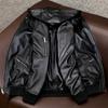 New Genuine Sheepskin Leather Jacket Men Slim Fit Hooded Casual Single Coat