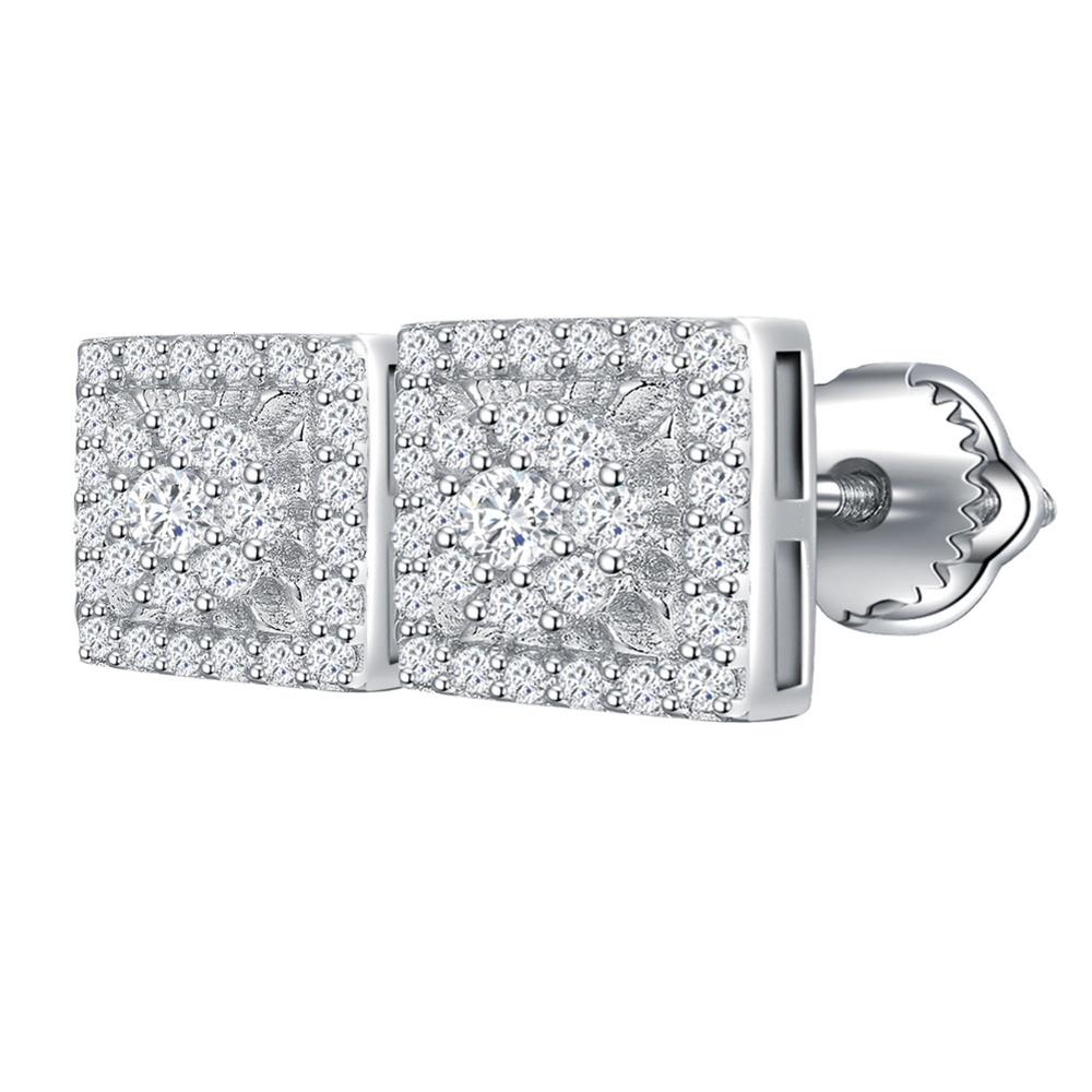 

Настоящие серьги-пусеты с квадратным гало из муассанита из серебра 925 пробы, хип-хоп, мужские/женские белый