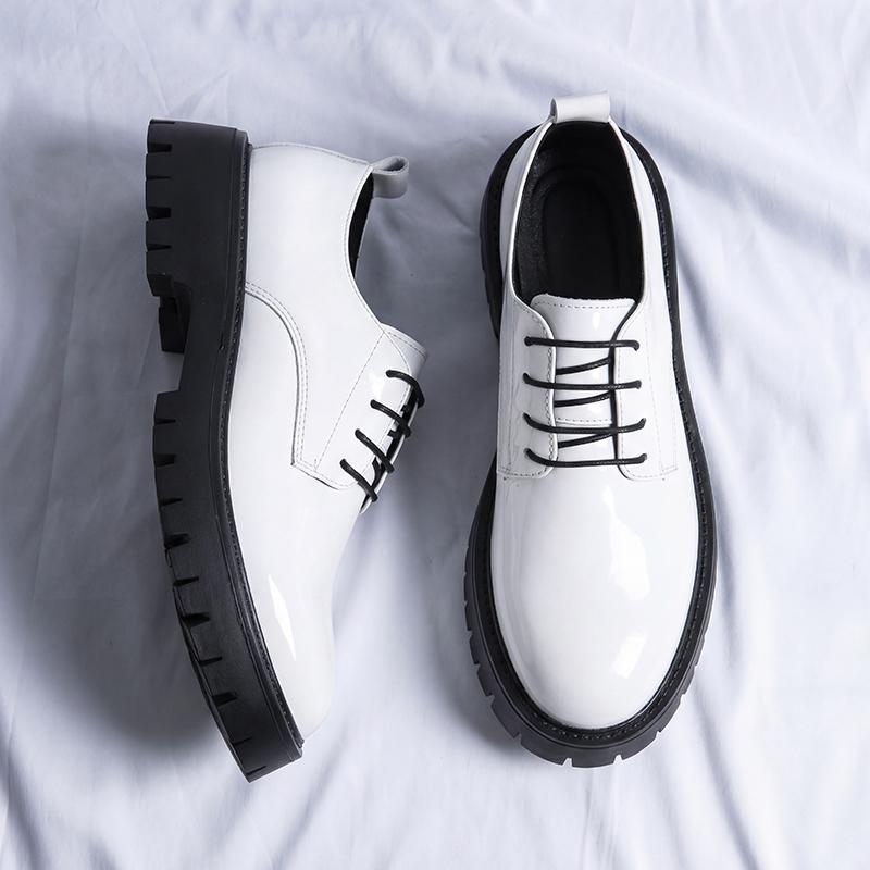 Men White Leather Platform Oxfords Lace