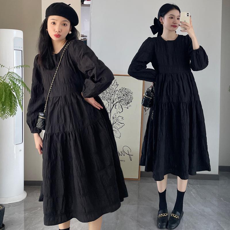 Hepburn Style Spring/Autumn Maternity Dress with Plus Size Korean Skirt Base Layer