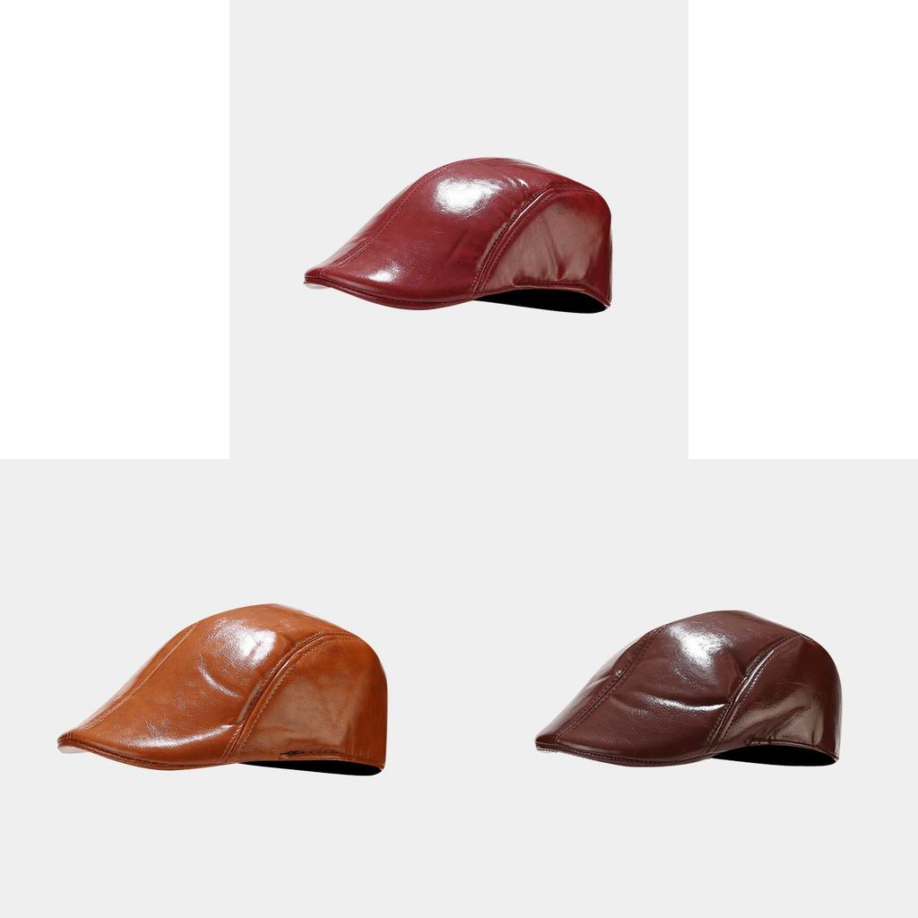 Pu Leather Beret Hat For Men Women Retro Round Top Winter Fashion Accessory