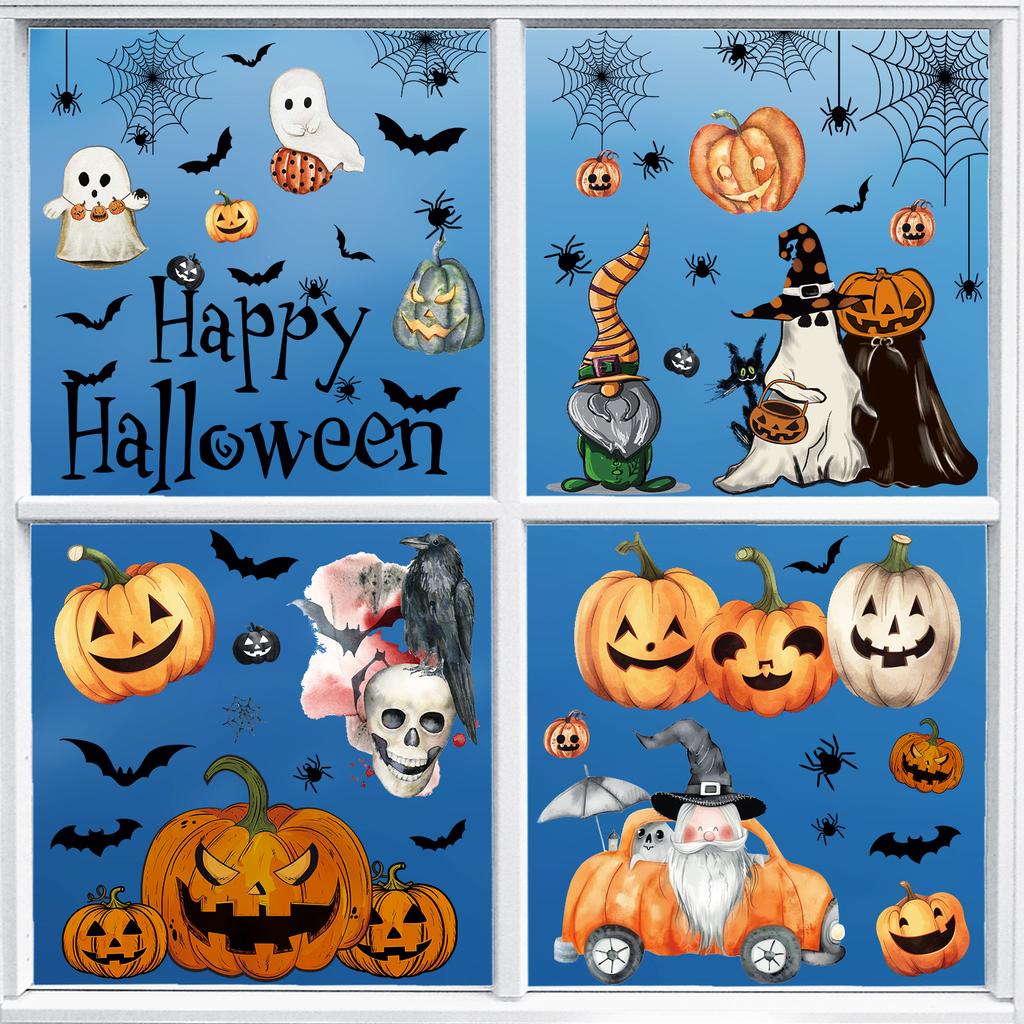 Neuer Halloween Statischer Sticker Cartoon Niedlich Kürbis Fledermaus Schaufenster Glastür Ruhig