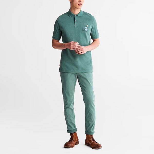 Timberland Letter Pattern Printed Moisture Wicking Sun Protection Short Sleeve Polo Shirt Men Polo Shirts Blue-Green A26QV-CL6