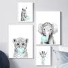 Nordic Kids Room Teal Bubble Elephant Giraffe Child Animal Minimalist Wall Art Print Canvas Painting Posters for Home Decor