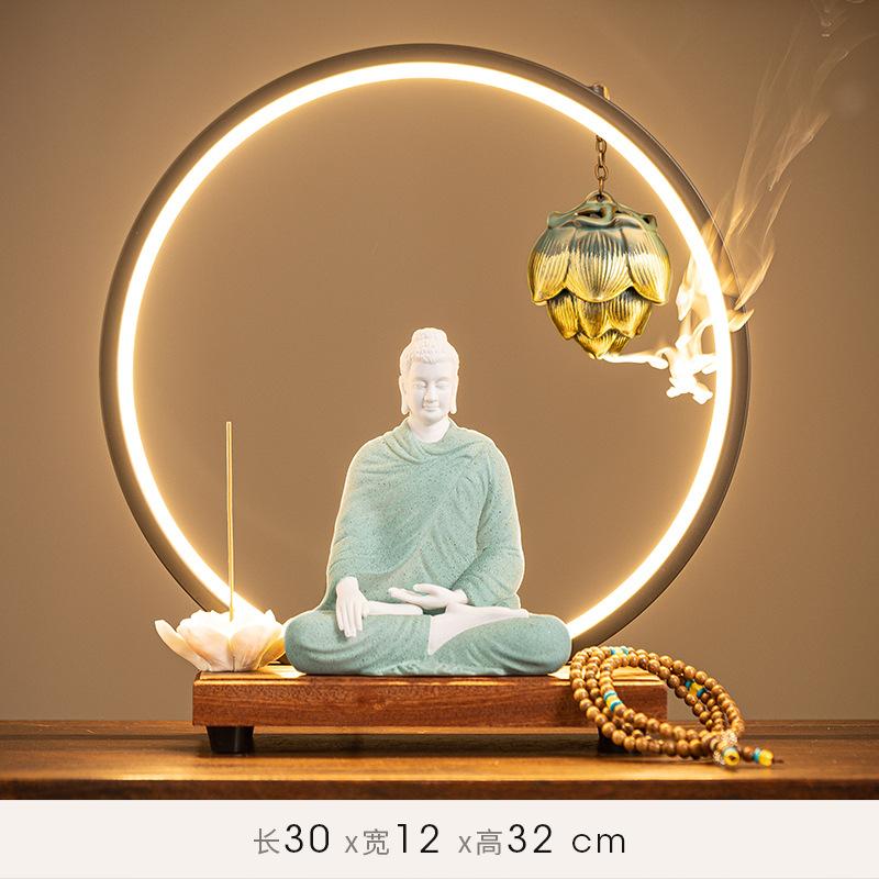 Buddha-Statue, Sakyamuni-Buddha-Figur, Tathagata-Buddha-Statue, Keramiklampe, runder Räucherofen für Wohnzimmer, Veranda, Heimdekoration