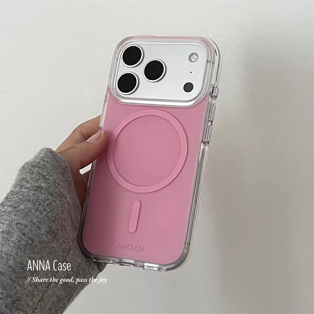 Krásné růžové jednobarevné magnetické pouzdro na telefon pro iPhone 13 14 15 16 17 Pro Max Pro MagSafe Bezdrátové nabíjení Ochranný kryt pro dívky