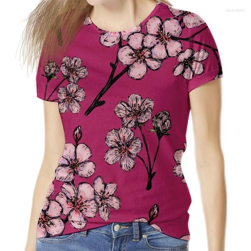 Summer Round Neck Botanical Pattern 3D Print Top Fashionable Casual Short Sleeved Women's T-shirts