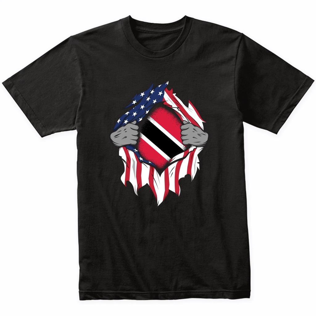 Trinidadian American Flags Hands Ripping Flag T-Shirt Trinidad Tobago Flag Shirt