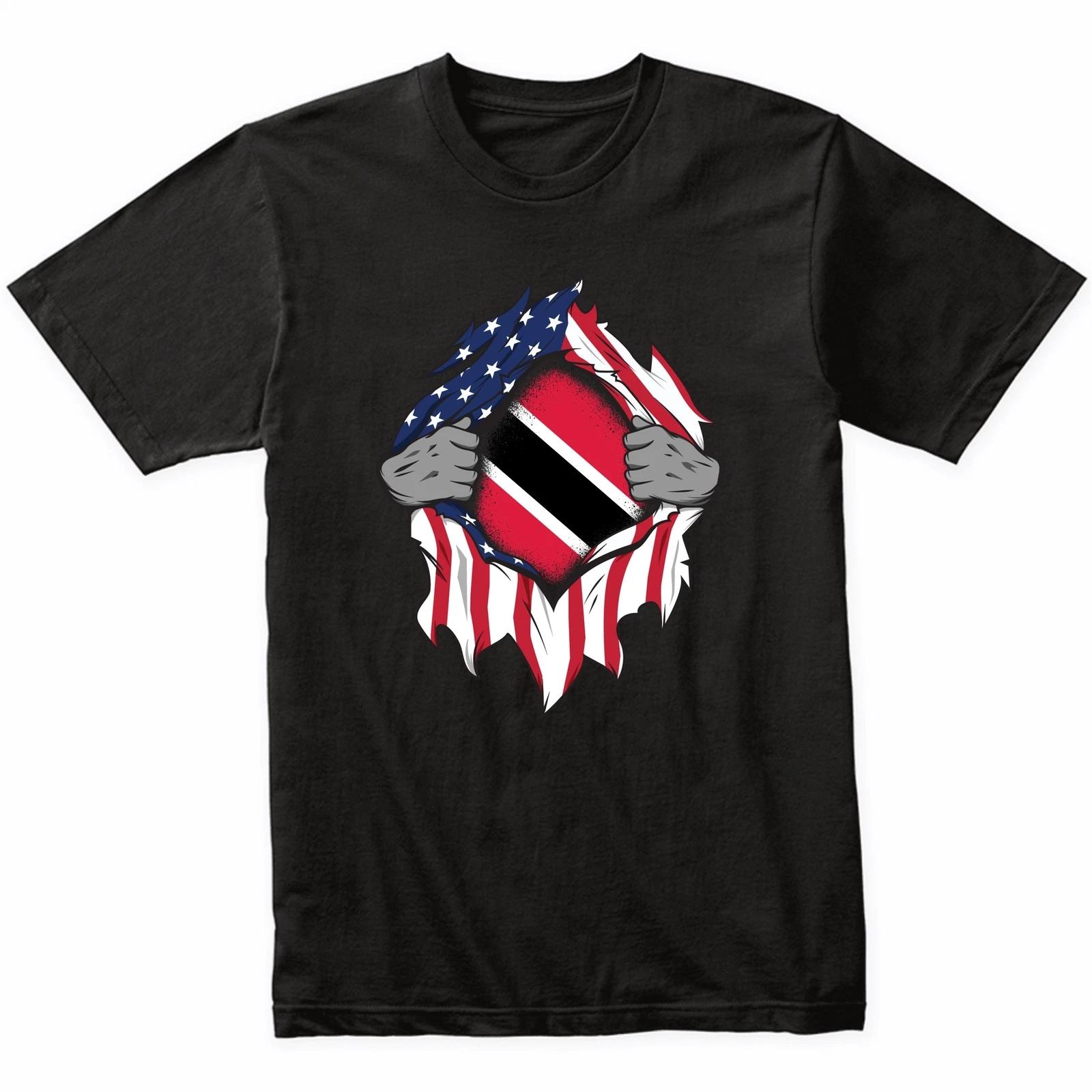 Trinidadian American Flags Hands Ripping Flag T-Shirt Trinidad Tobago Flag Shirt 4XL
