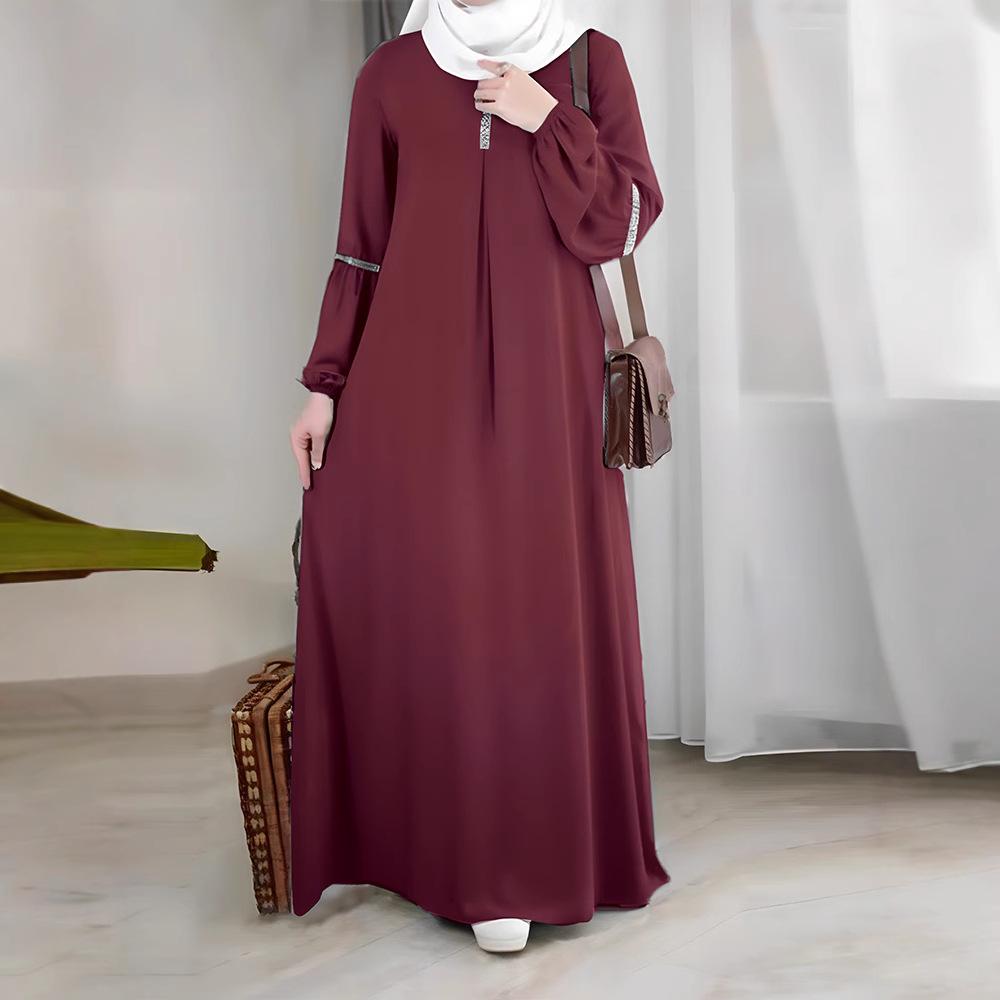 Orientalisches Pailletten-Langarm-Abaya-Kleid - Lässige Satter Saudi-Arabien Mode
