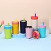 Bunter isolierter Becher mit Strohhalm, Edelstahl & Silikon Reisebecher, Auslaufsichere tragbare Wasserflasche für Kinder & Erwachsene