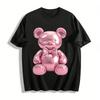 Glänzender Rosa Bär Schleife Aufdruck Lässiges T-Shirt Unisex Locker Bequem Täglich Vielseitiges Oberteil Reines Baumwoll-T-Shirt