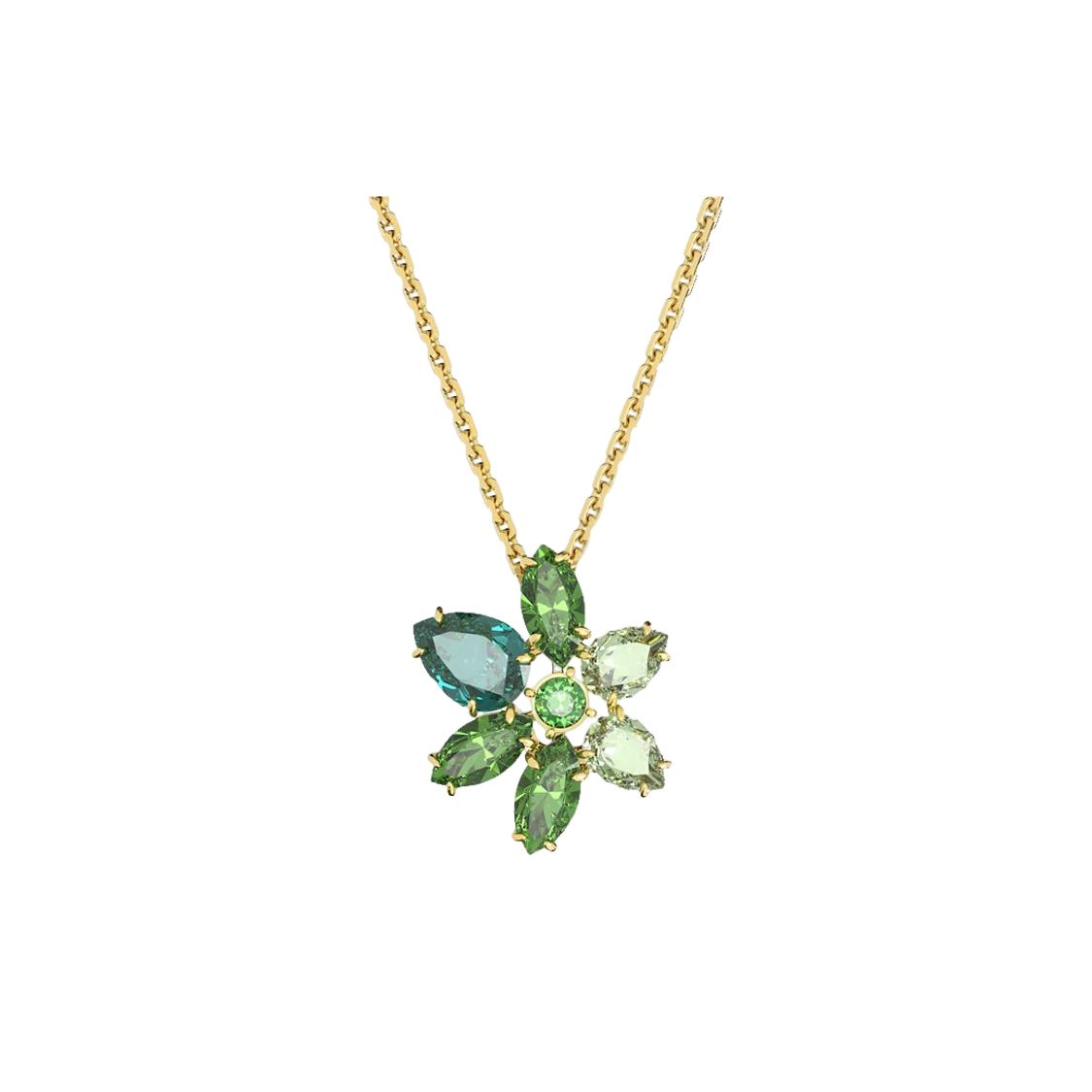Swarovski Gema Floral Cluster Mixed Cut Gold-Toned Necklace Women necklace 5658399 Box+Shopping Bag (Random Color)