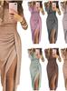 Funkelndes One-Shoulder Bodycon Abendkleid mit hohem Schlitz für Damen