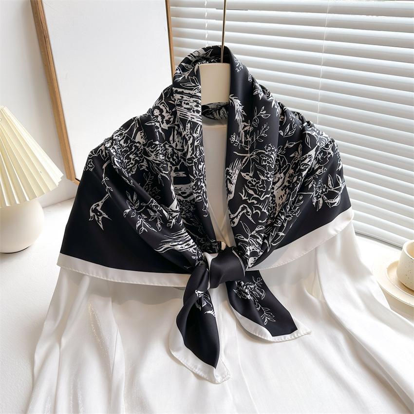 Design Luxury 90cm Twill Silk Women Scarf Sunscreen Foulard Shawl Hijab Female Hair Hijab Wraps Neckerchief Bandanda Echarpe