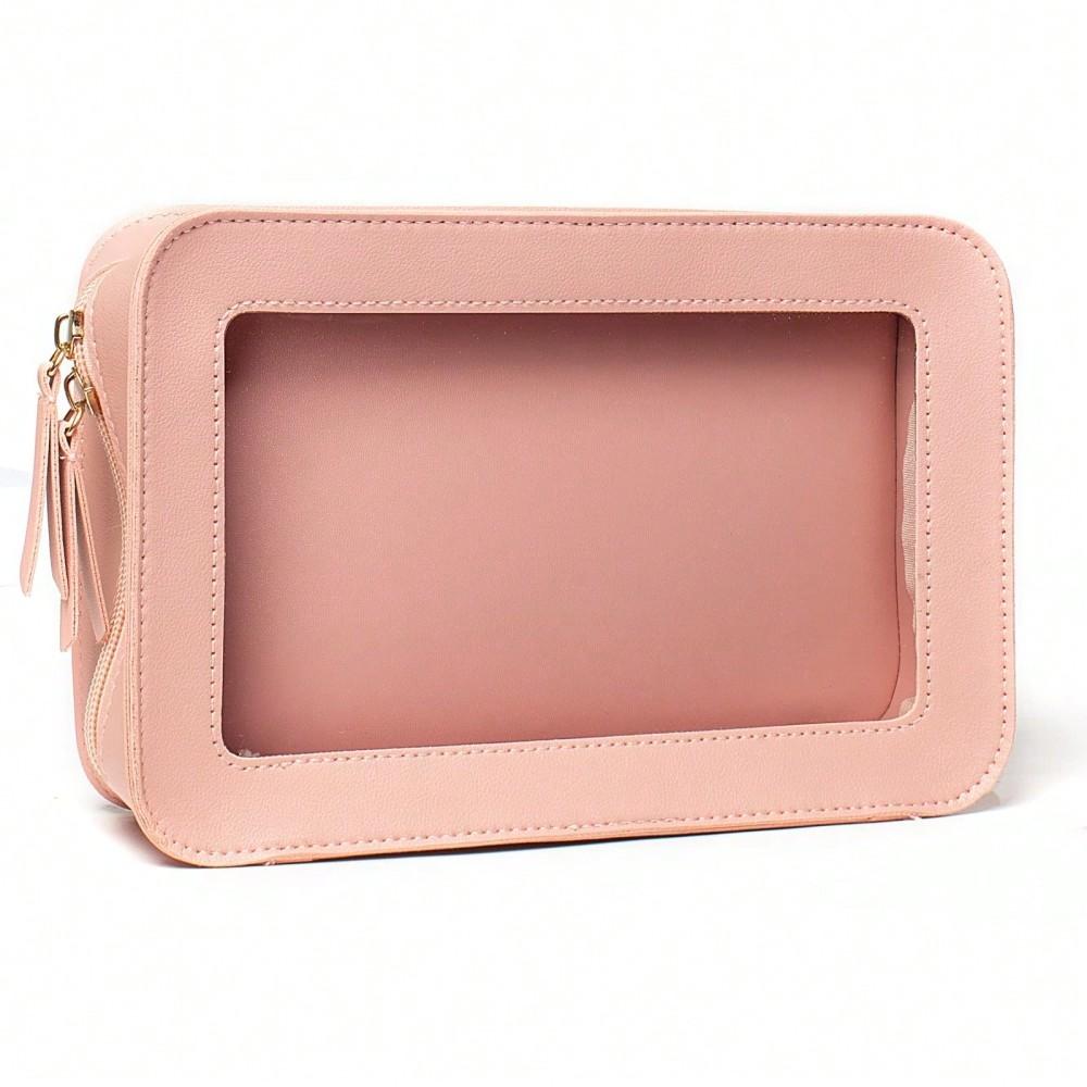 

1pc Medium Transparent Makeup Bag, Waterproof, Can Hold Lipsticks, Travel Essential, Gift For Women, Christmas Gift,Pouch,Makeup Pouch рожевий