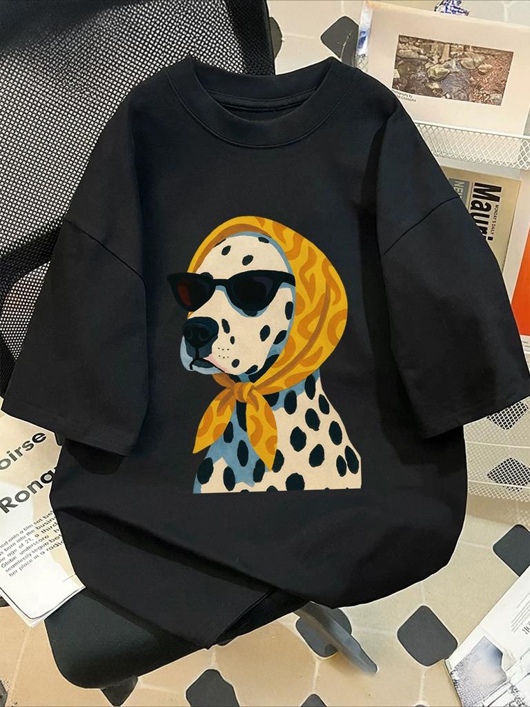 2026 Summer Retro Unisexs Dalmatian Print Tshirt Unisex Cotton And Breathable Short Sleeve Loose Casual Unisex Y2k Streetwear