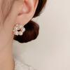 Fashion Imitation Pearl Round Circle Stud Earrings for Women Wedding Party Elegant Jewelry Micro Inlay Rhinestones Accessories