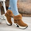 Women's Winter Plush-Lined Platform Ankle Boots with Thick Sole & -Trimmed Cuffs - Slip-On Zipper Casual Shoes, Round Toe , Winter Footwear