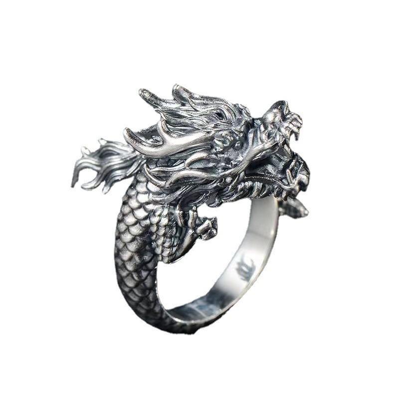 Adjustable Dragon Ring Men Plated Vintage Style Finger Unisex Animal Motif Statement Jewelry