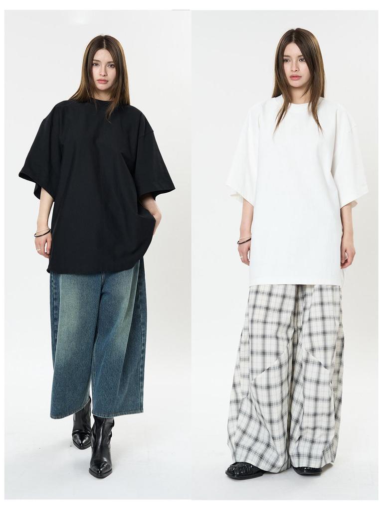 Louvre Spring Oversized Basic Solid Color Drop Shoulder T-shirt for Women