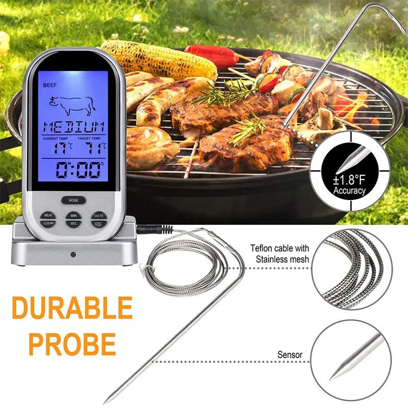 LMETJMA Wireless Range Grill Oven Meat Thermometer Digital Thermometer with Timer and LCD Backlight Cooking Food Thermometer