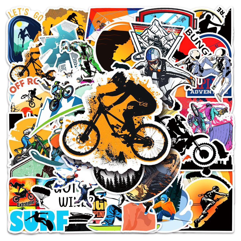 50pcs Waterproof Extreme Sports Graffiti Stickers for Motorcycle, DIY Computer, and Suitcase