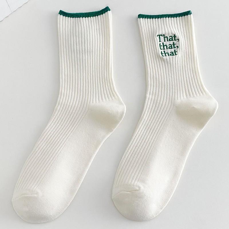 

Tulip Embroidery Lace Cotton Mid-Calf Socks - Cream Series One Size