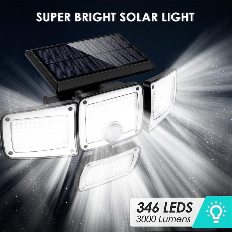 346LED Outdoor Solar Motion Sensor Light 3 Lighting Modes IP65 Waterproof Security Wall Lamp for Yard Garage Corridor