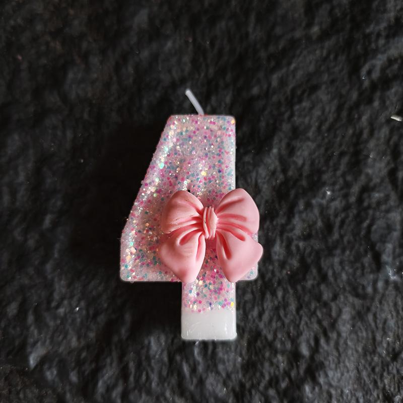 3D Birthday Candles with Pink Bow Decorations Numbers 0-9 Suitable for Birthdays Parties Festivals New Year's Celebrations