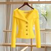 White Sweater Coat Women Premium Designer Niche Elegant Waist Defining Knit Top Autumn