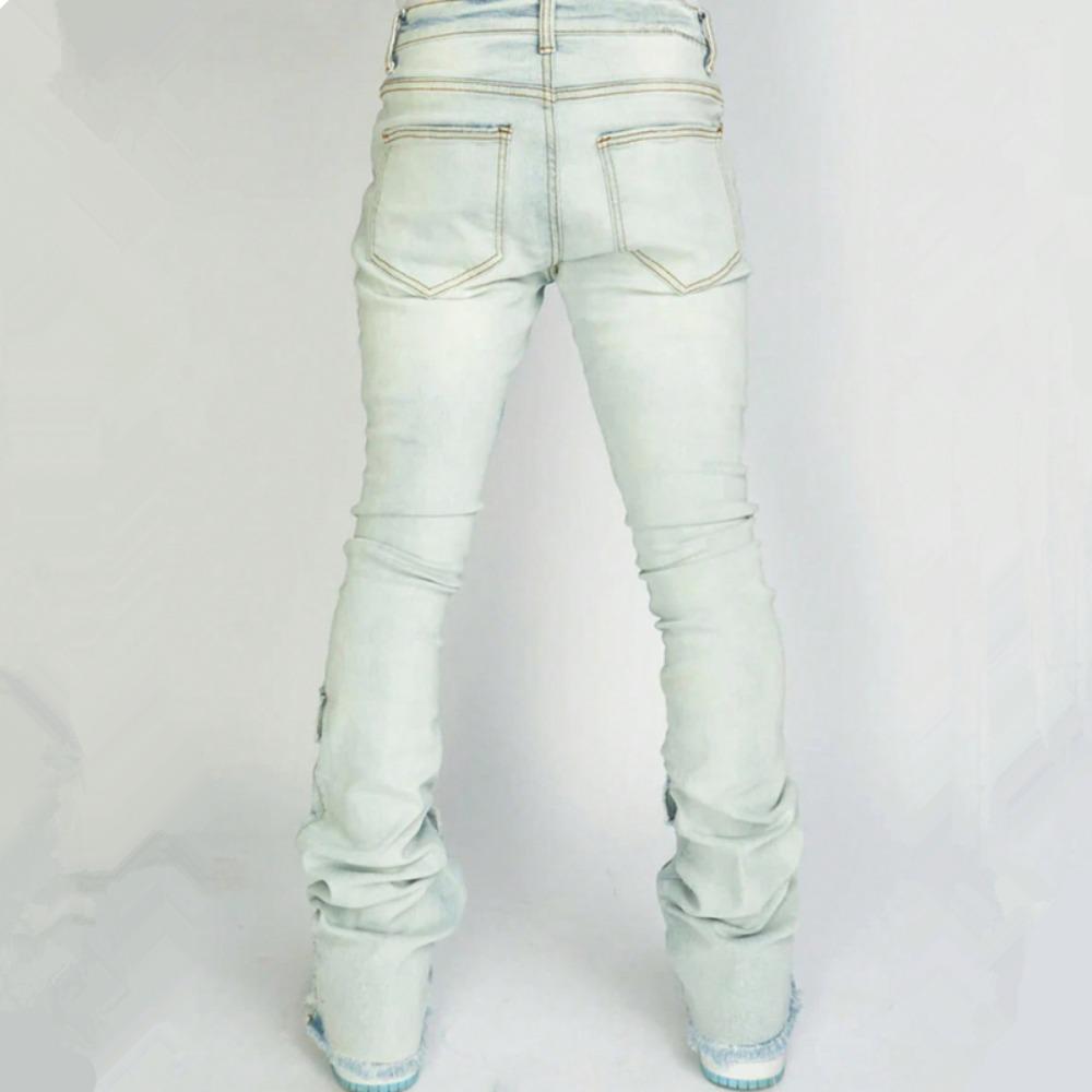 Streetwear Retro Style Men Ripped Spliced Slim Jeans Trousers Hip Hop Holes Stylish Denim Pants for Male