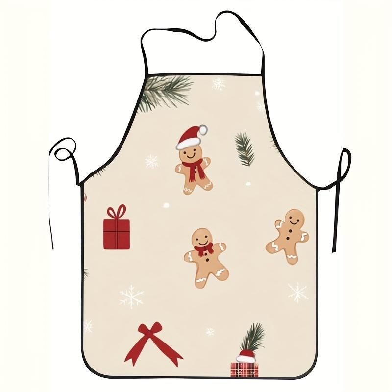 Christmas Tree Pattern Apron with Gingerbread for Man Design - Durable and Easy-Clean Holiday Baking Apron, Unisex, Suitable for Home, Restaurant, Chr